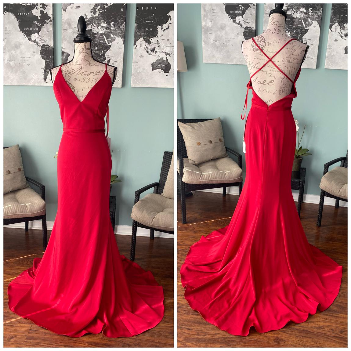 Jovani Size 10 Prom Satin Red Mermaid Dress on Queenly