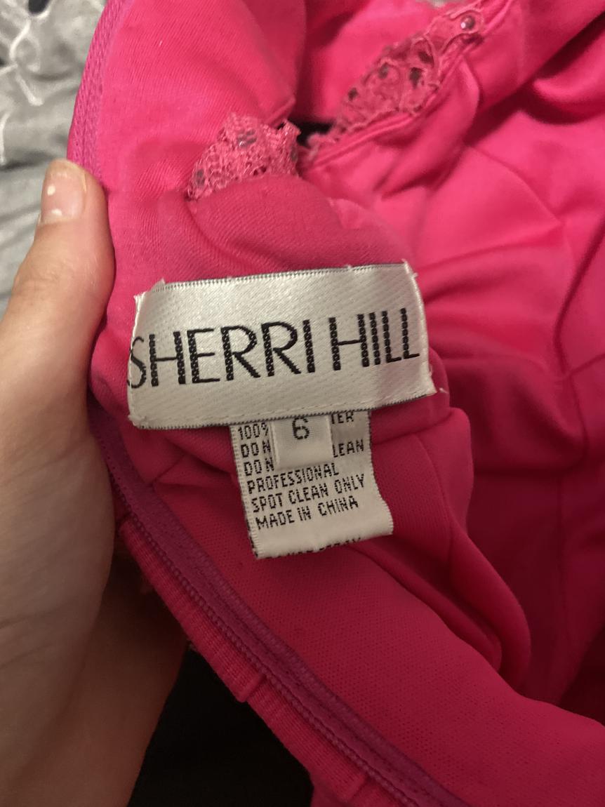 Sherri Hill Size 6 Prom High Neck Lace Hot Pink Cocktail Dress on Queenly