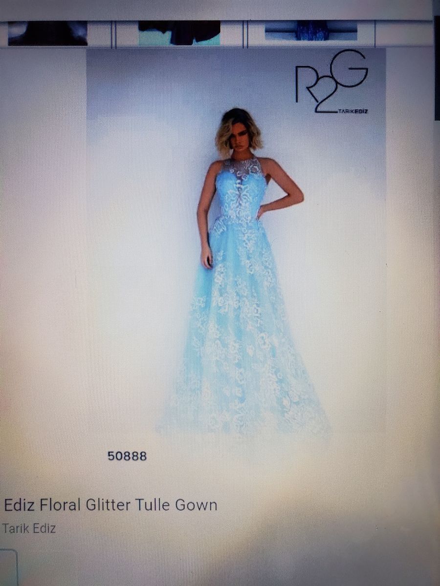 Tarik Ediz Size 6 Prom Lace Light Blue A-line Dress on Queenly