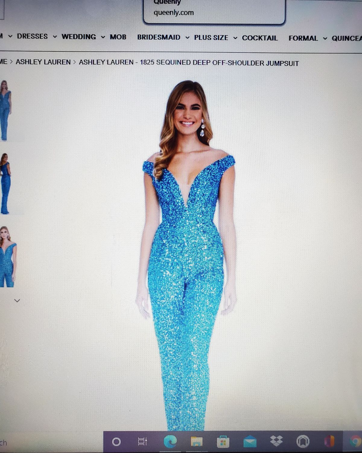 Ashley Lauren Size 8 Off The Shoulder Sequined Blue Formal Jumpsuit on Queenly