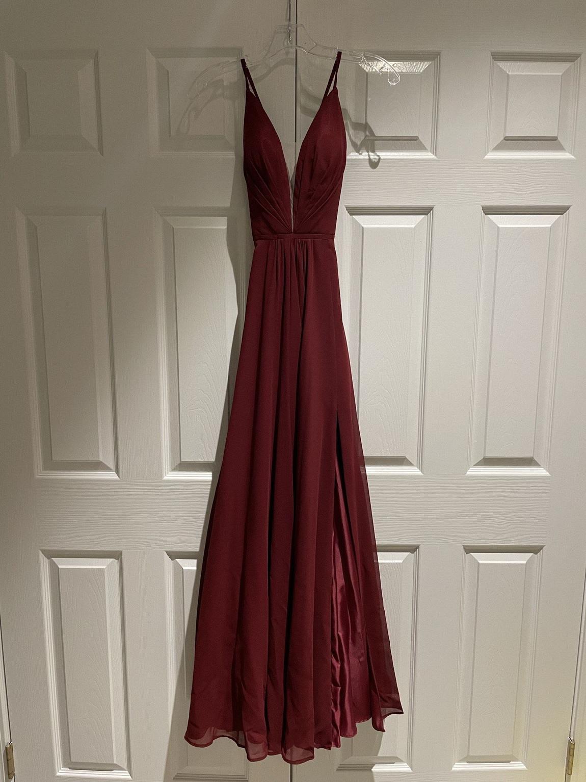 Faviana Size 0 Prom Sheer Red Ball Gown on Queenly