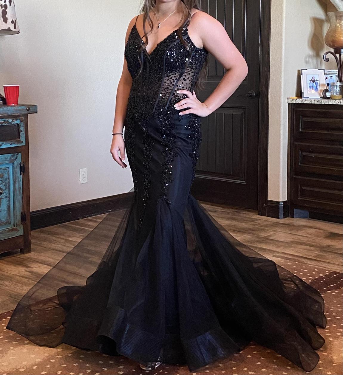 Jovani Size 10 Prom Sequined Black Mermaid Dress on Queenly