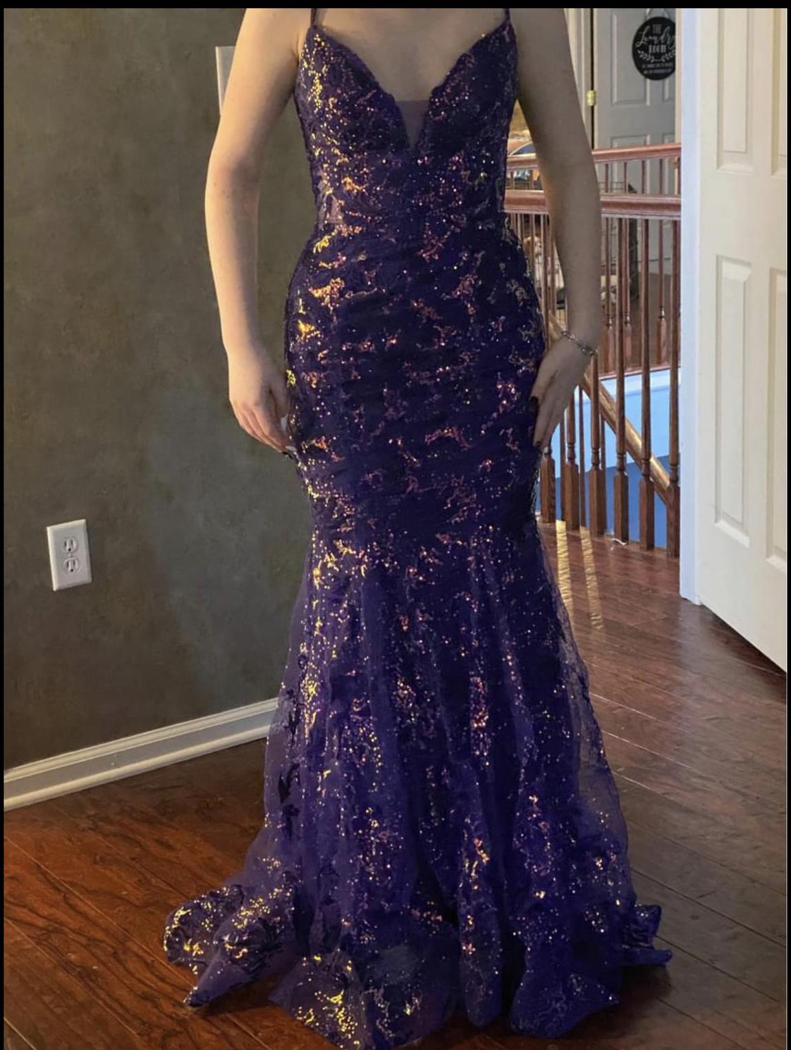Ellie Wilde Size 2 Prom Lace Purple Mermaid Dress on Queenly