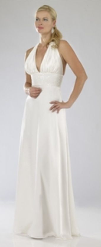 Style 4544 Dave and Johnny Size 2 Halter Satin White Floor Length Maxi on Queenly