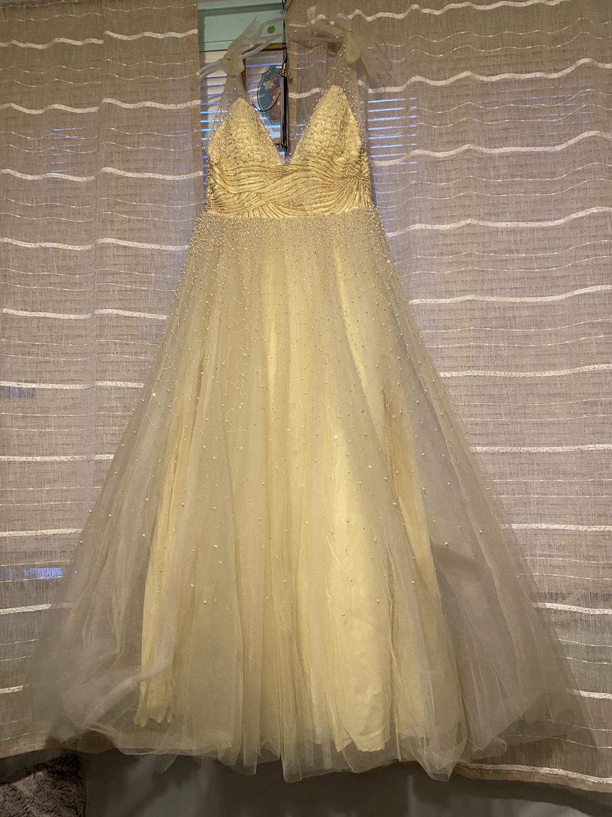 Terani Couture Size 8 Sheer Yellow Ball Gown on Queenly
