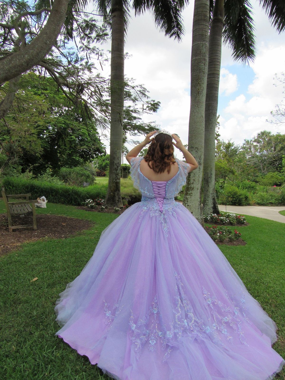 Size 10 Sheer Purple Ball Gown on Queenly