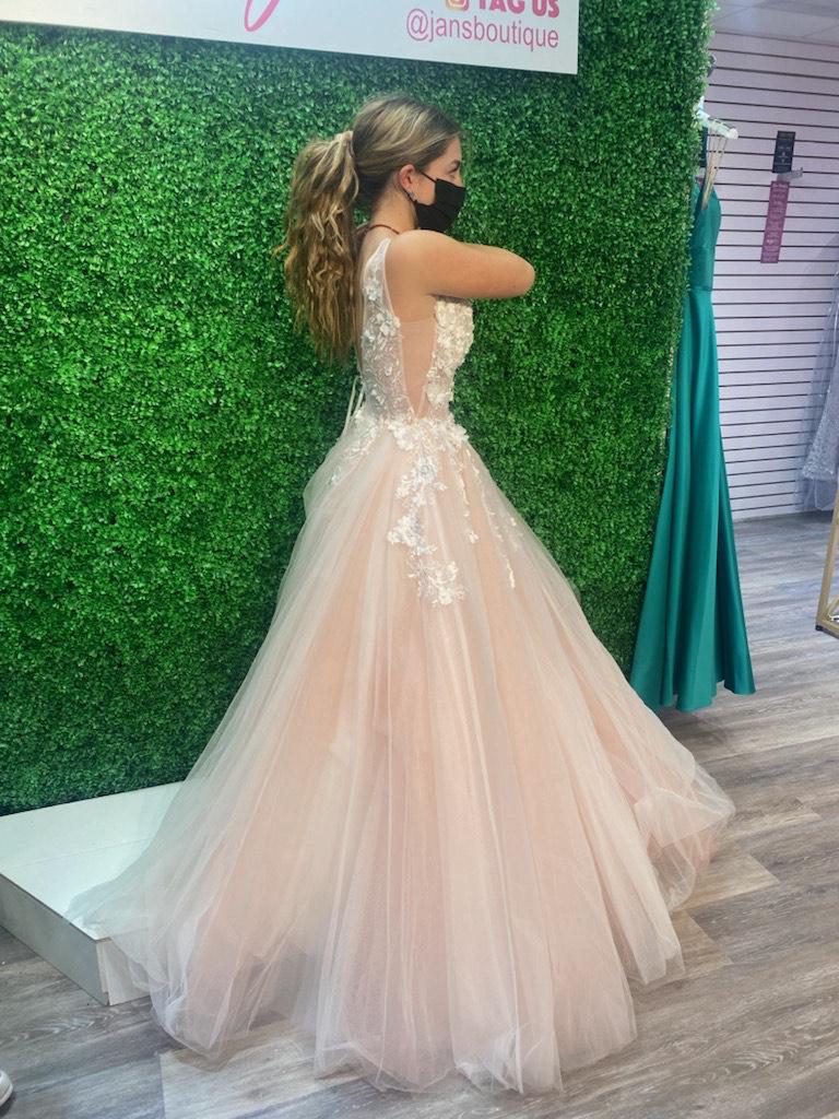 Jovani Size 4 Prom Sheer Pink Ball Gown on Queenly