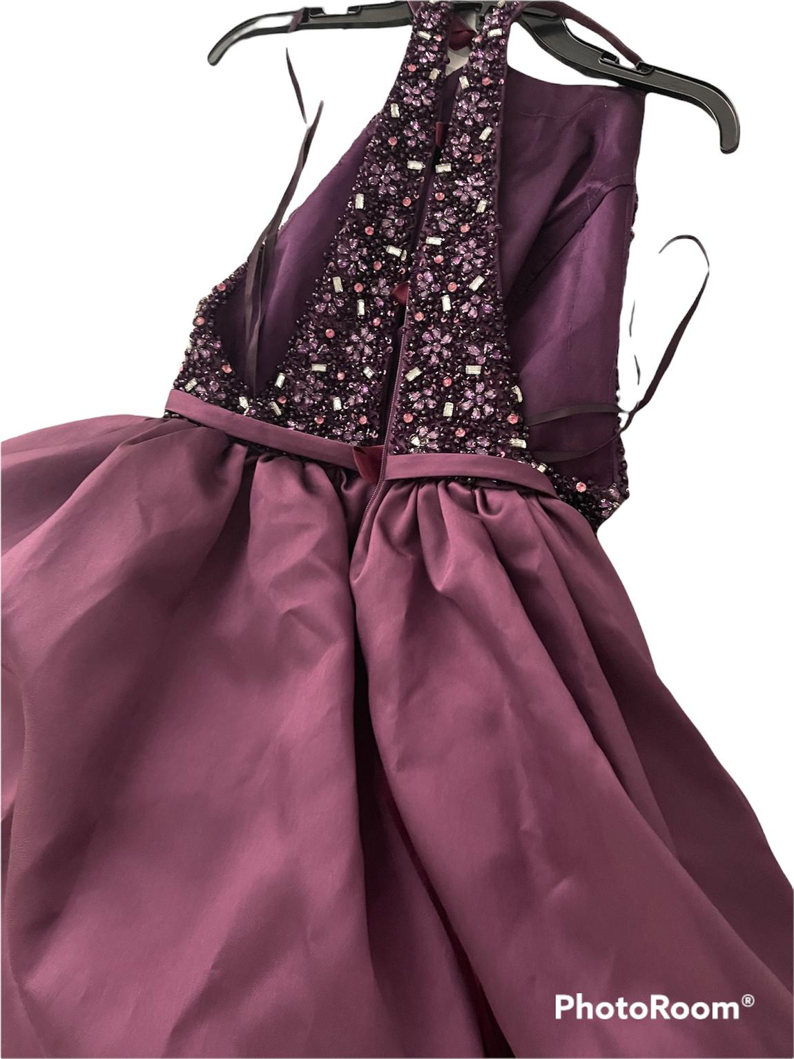 Size 2 Prom Halter Sequined Purple Dress With Train on Queenly