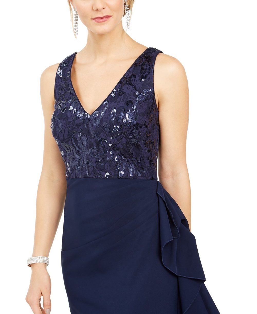 Vince Camuto Size 4 Prom Lace Navy Blue Side Slit Dress on Queenly