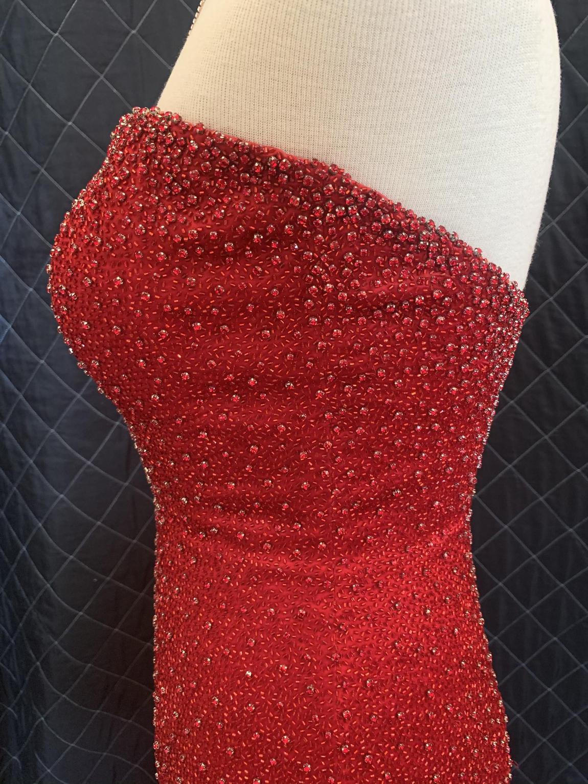 Sherri Hill Size 2 Prom Strapless Sequined Red Mermaid Dress on Queenly