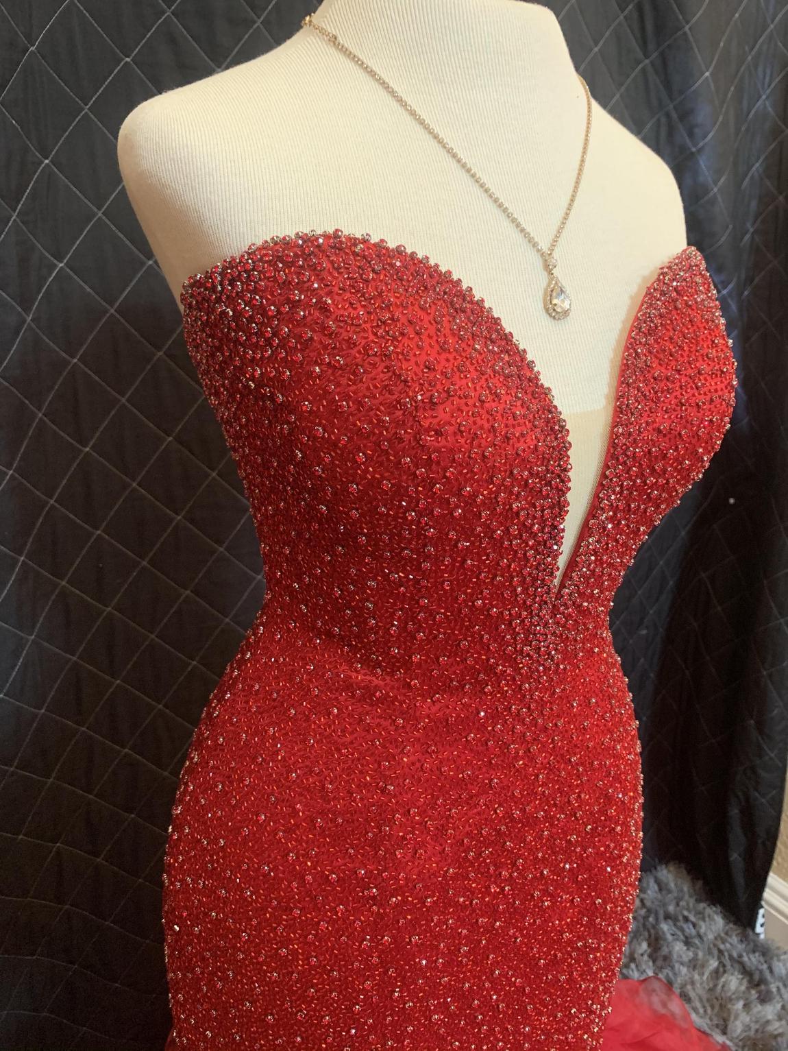Sherri Hill Size 2 Prom Strapless Sequined Red Mermaid Dress on Queenly