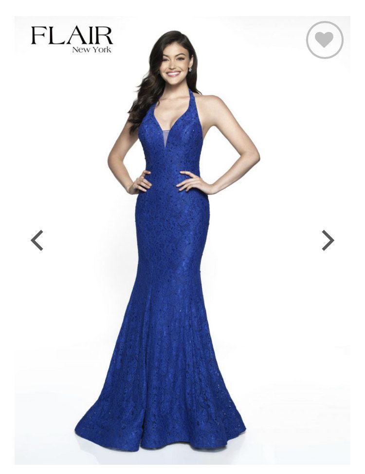 Flair Size 4 Prom Plunge Lace Royal Blue Mermaid Dress on Queenly