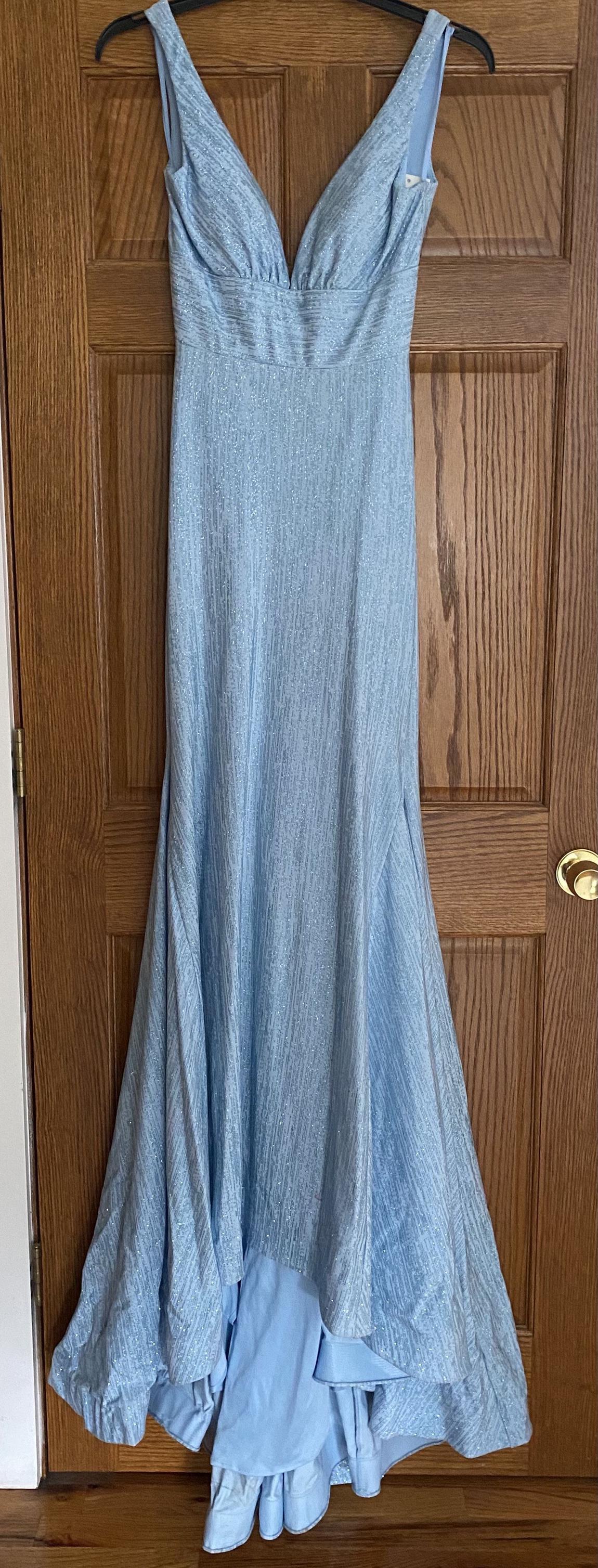 Size 6 Prom Plunge Light Blue Mermaid Dress on Queenly