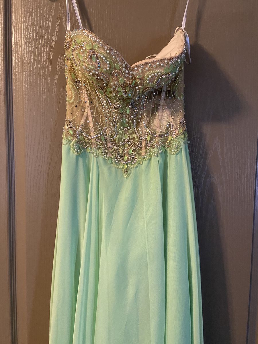 Alyce Paris Size 2 Prom Strapless Sequined Light Green Side Slit Dress on Queenly