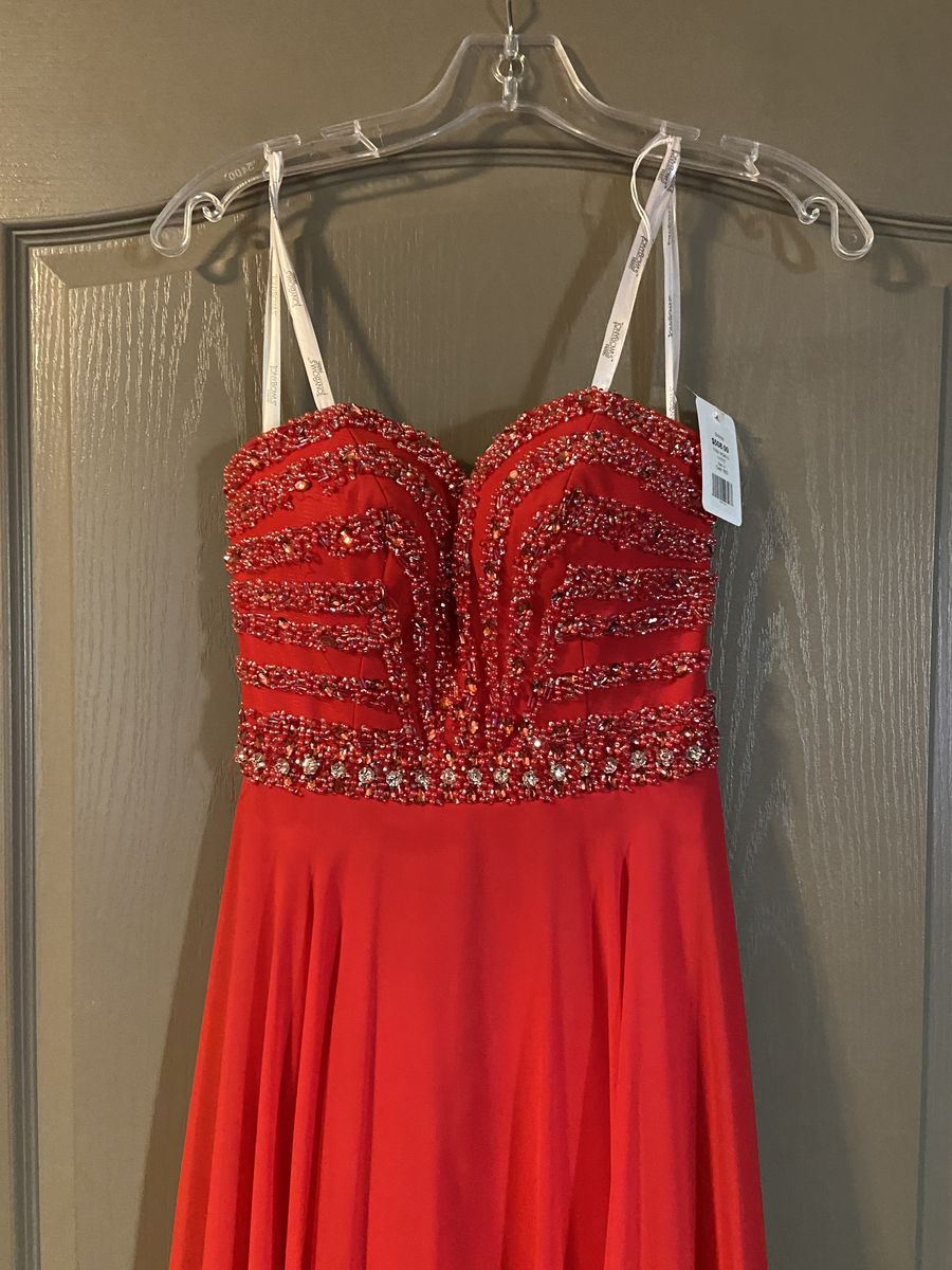 Tony Bowls Size 4 Prom Strapless Sequined Red Floor Length Maxi on Queenly