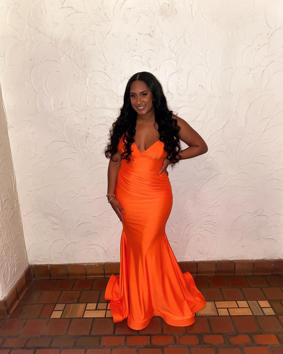 Size 10 Prom Lace Orange Mermaid Dress on Queenly