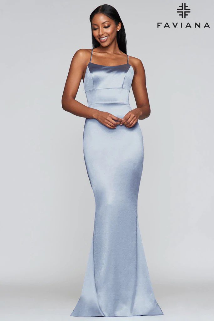 Faviana Size 0 Prom Satin Light Blue Mermaid Dress on Queenly