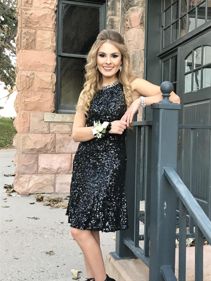 Sherri Hill Size 00 Homecoming Halter Sequined Black Cocktail Dress on Queenly