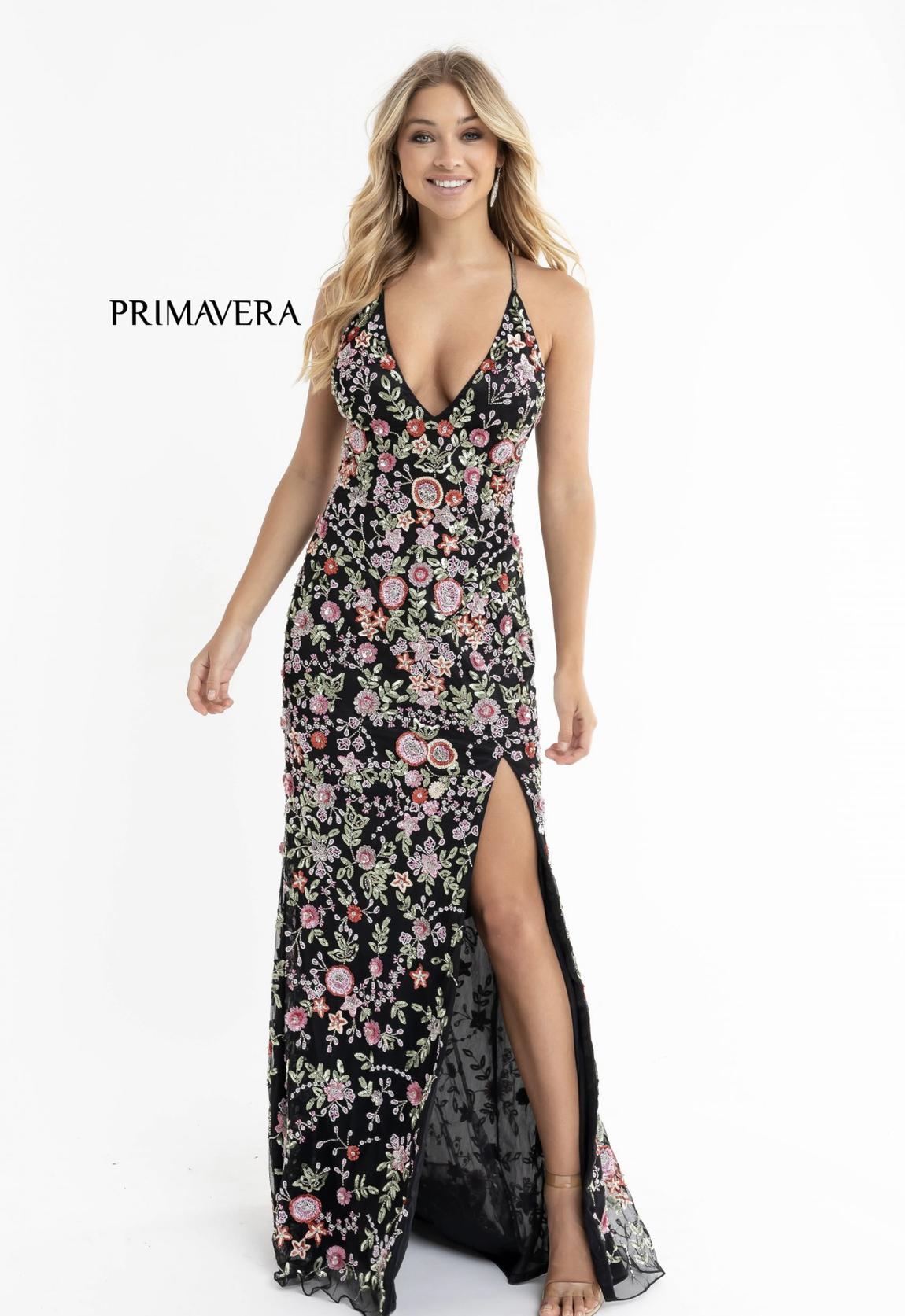 Style 3073 Primavera Size 0 Sequined Multicolor Side Slit Dress on Queenly