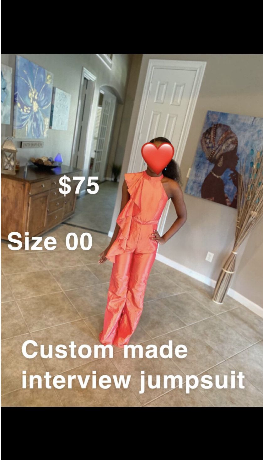 Size 00 Pageant Interview Orange Formal Jumpsuit on Queenly