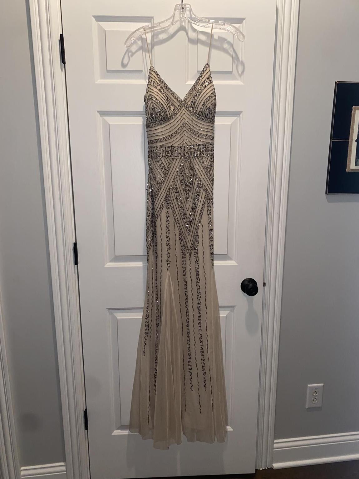 Size 6 Prom Sequined Nude Floor Length Maxi on Queenly