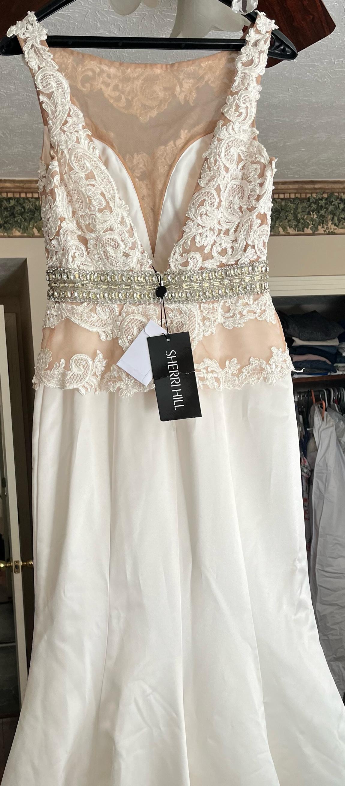 Sherri Hill Size 6 Wedding Plunge Lace Nude Mermaid Dress on Queenly