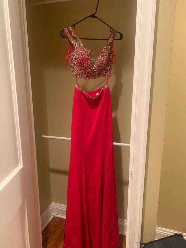 Size 0 Prom Sequined Red Floor Length Maxi on Queenly