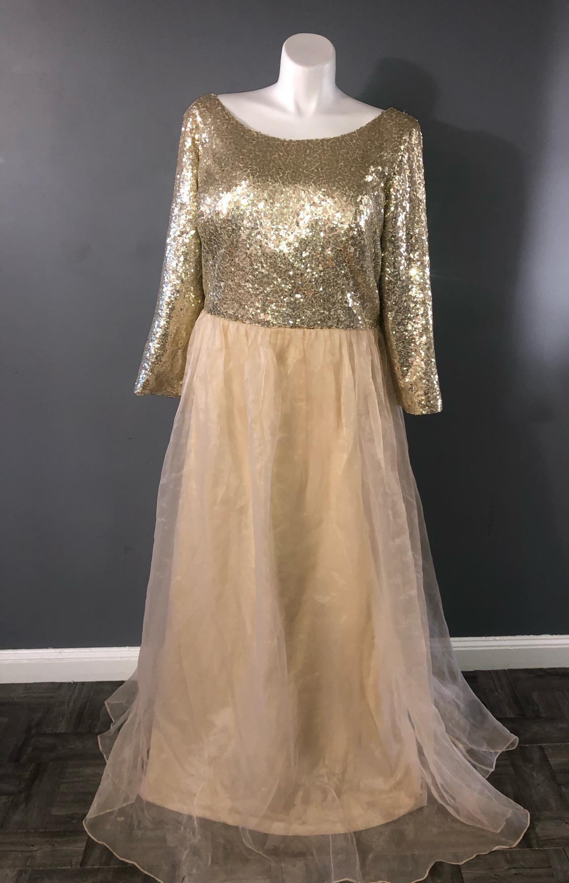 Plus Size 22 Sequined Nude Ball Gown on Queenly