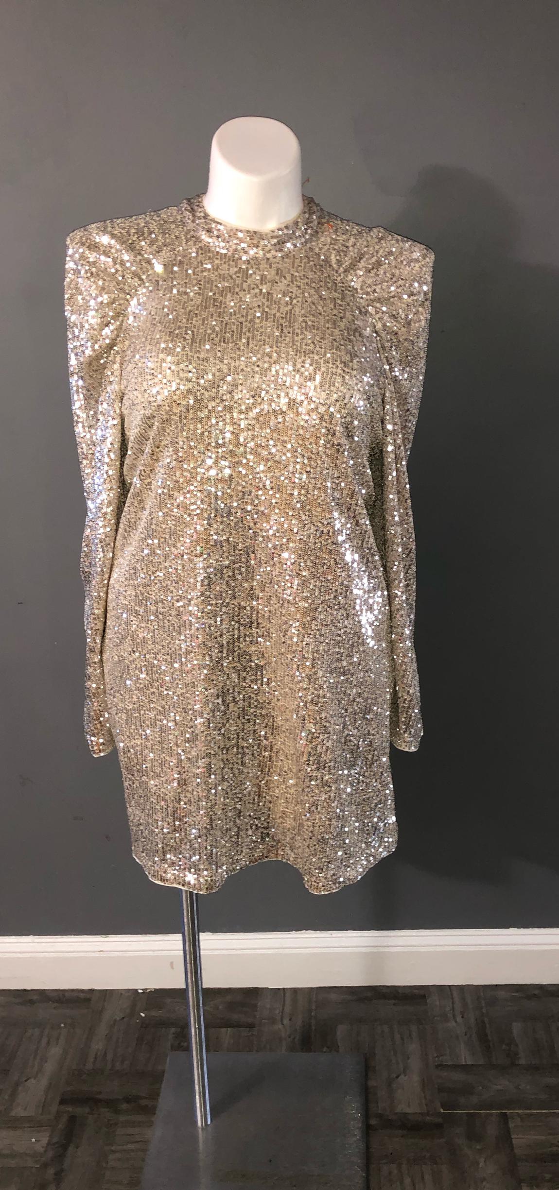 Plus Size 16 Sequined Nude Cocktail Dress on Queenly