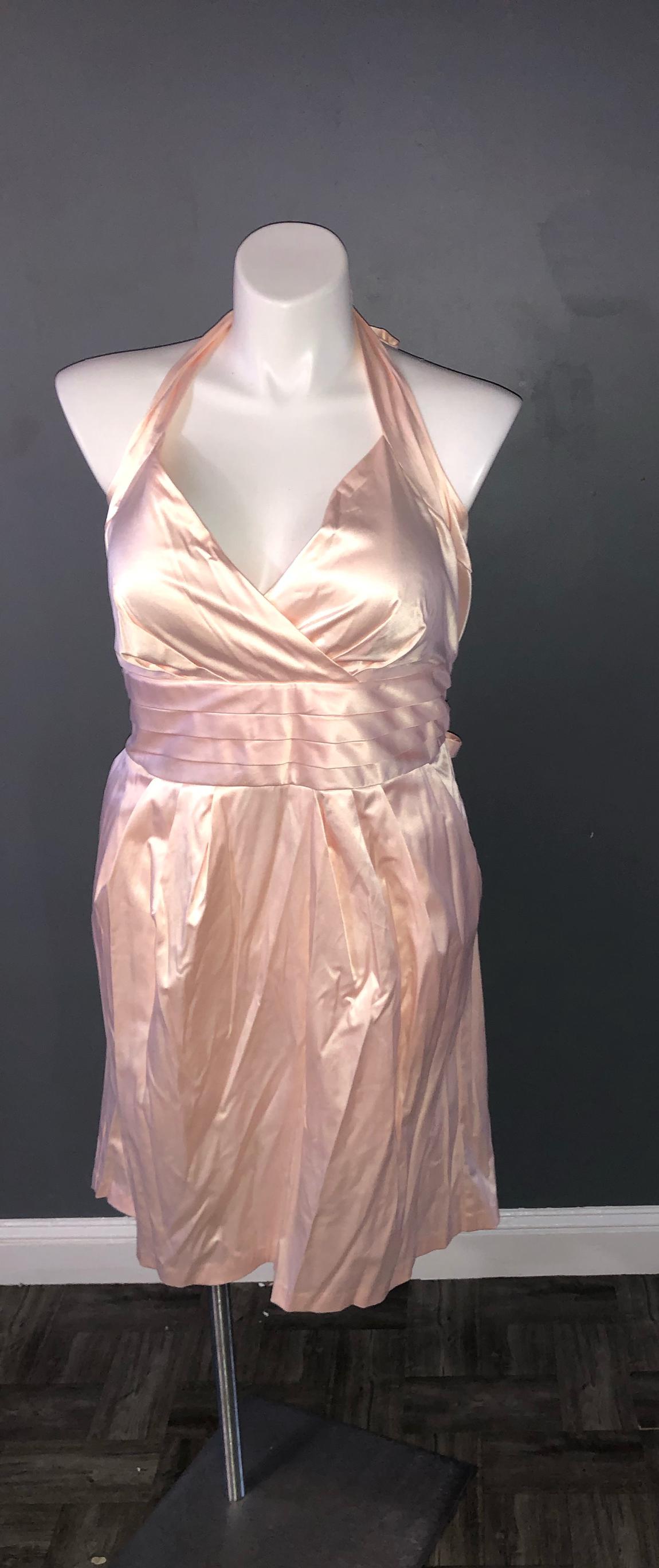 Plus Size 20 Homecoming Halter Satin Light Pink Cocktail Dress on Queenly