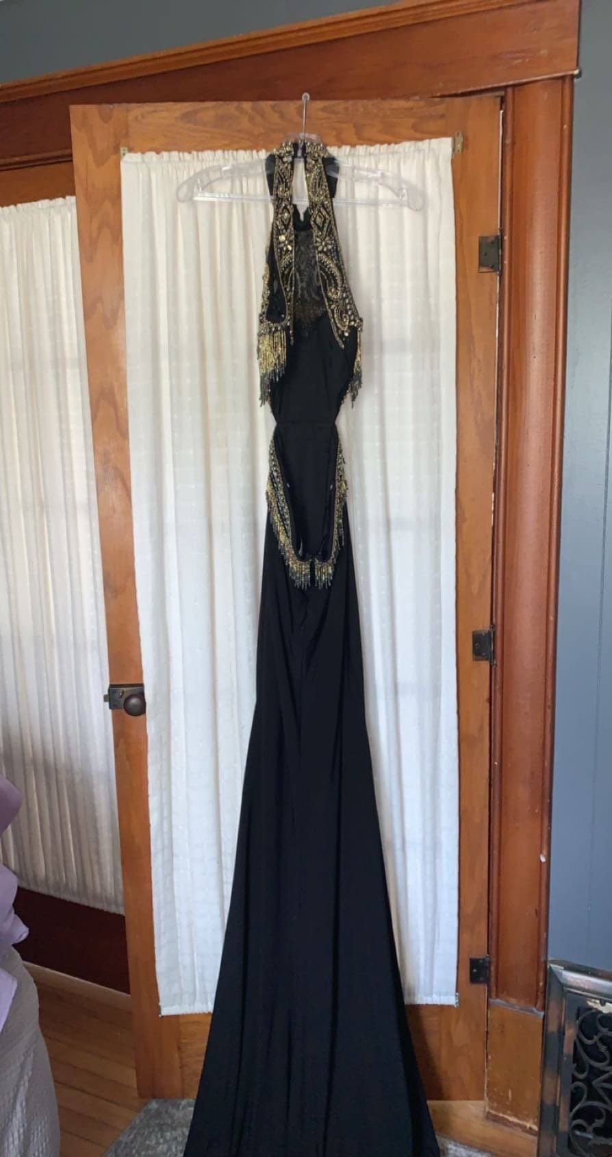 Size 6 Prom Halter Sequined Black Side Slit Dress on Queenly
