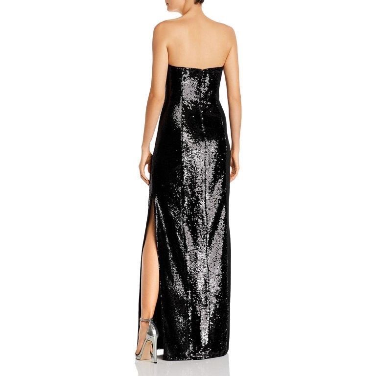 Aidan Mattox Size 4 Prom Strapless Sequined Black Side Slit Dress on Queenly