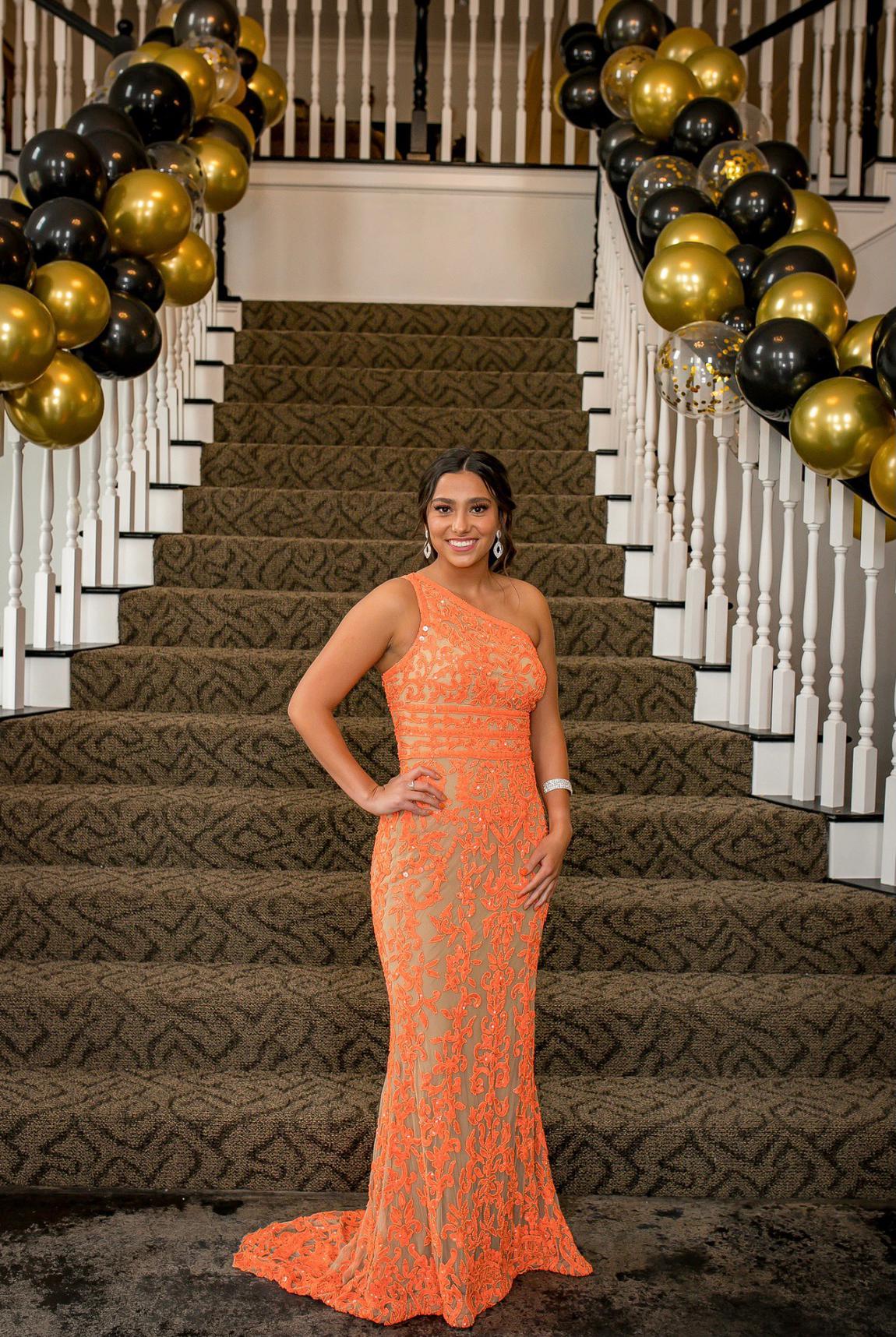 Sherri Hill Size 4 Prom One Shoulder Sequined Orange Mermaid Dress on Queenly