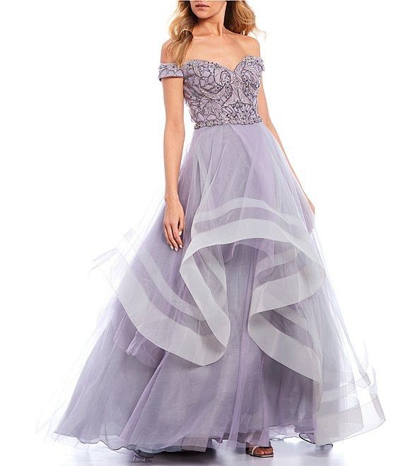 Glamour by Terani Size 8 Prom Off The Shoulder Purple Ball Gown on Queenly