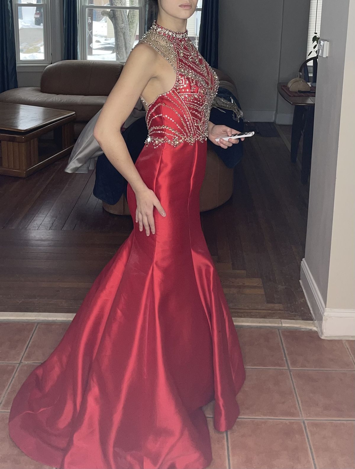 Rachel Allan Size 4 Satin Red Mermaid Dress on Queenly