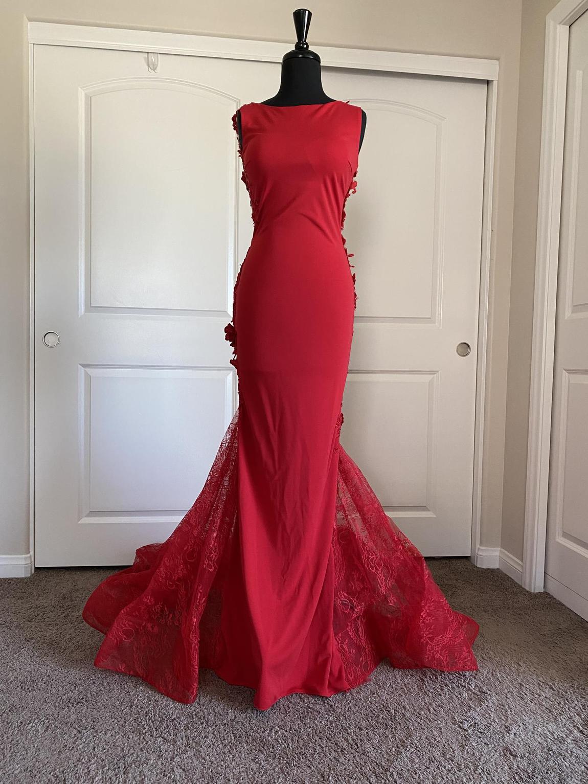 Tarik Ediz Size 2 Prom Lace Red Dress With Train on Queenly