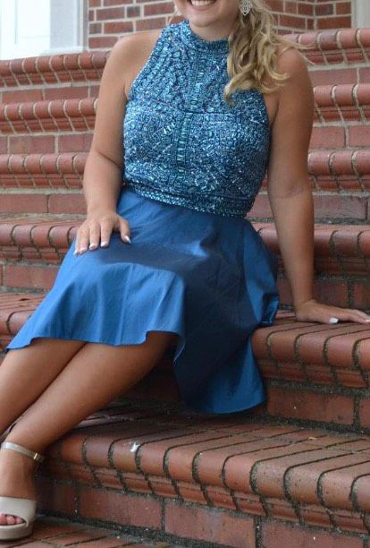 Sherri Hill Size 8 Homecoming High Neck Sequined Royal Blue Cocktail Dress on Queenly