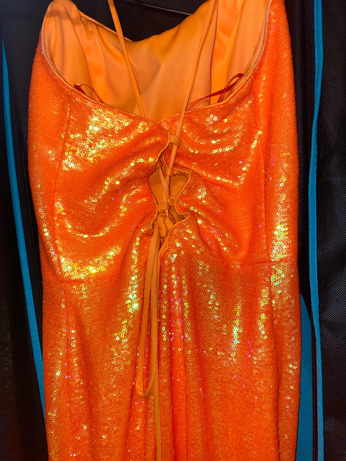 Ashley Lauren Size 10 Prom Sequined Orange Ball Gown on Queenly