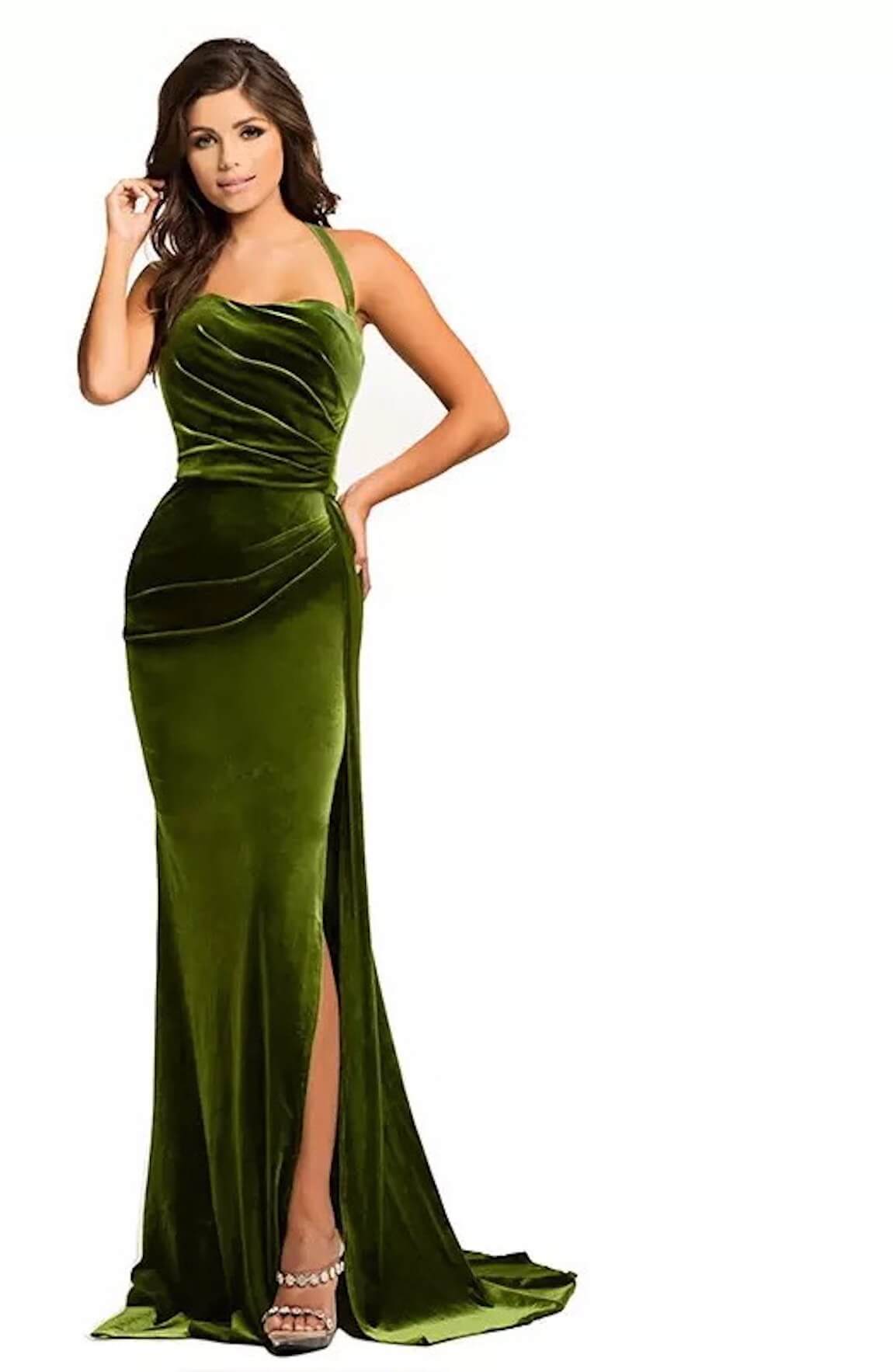 Size 10 Prom Velvet Green Side Slit Dress on Queenly