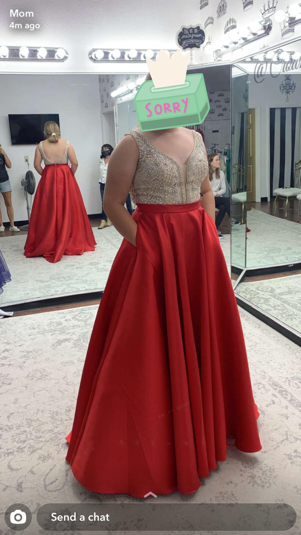 Size 14 Satin Red Ball Gown on Queenly