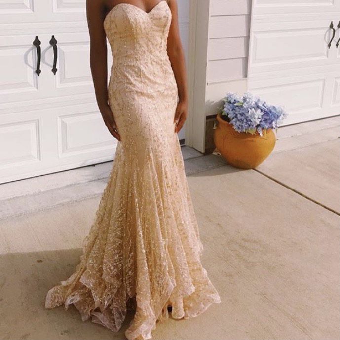 Size 8 Prom Strapless Gold Mermaid Dress on Queenly