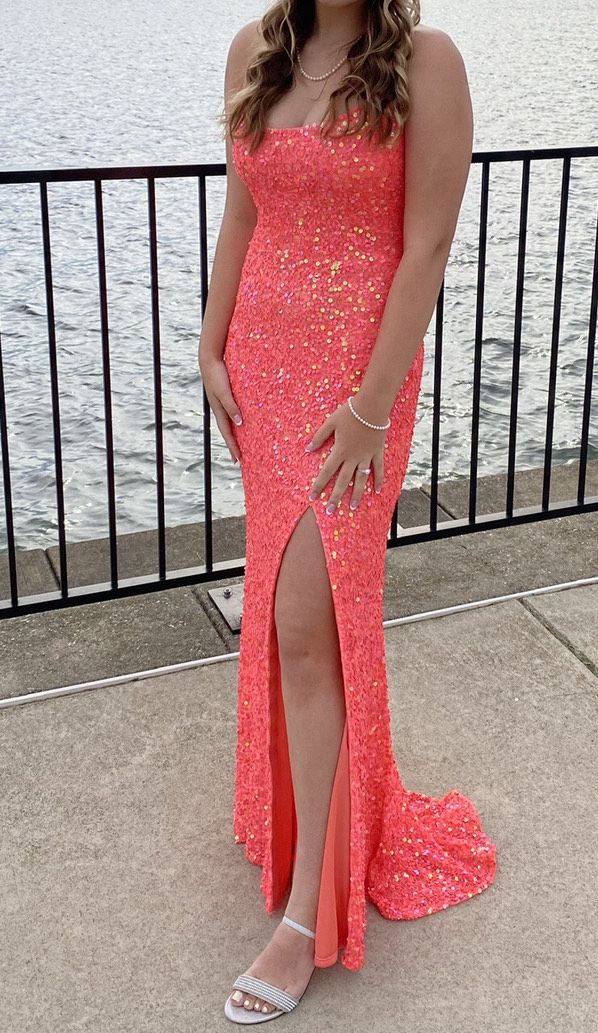 Size 4 Coral Side Slit Dress on Queenly