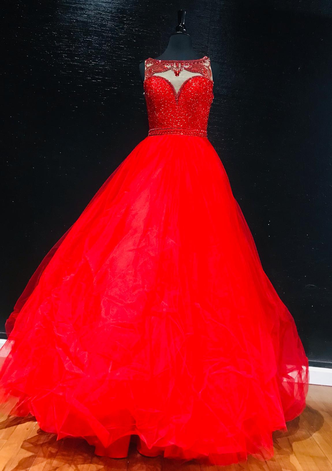 Sherri Hill Size 4 Prom High Neck Sequined Red Ball Gown on Queenly