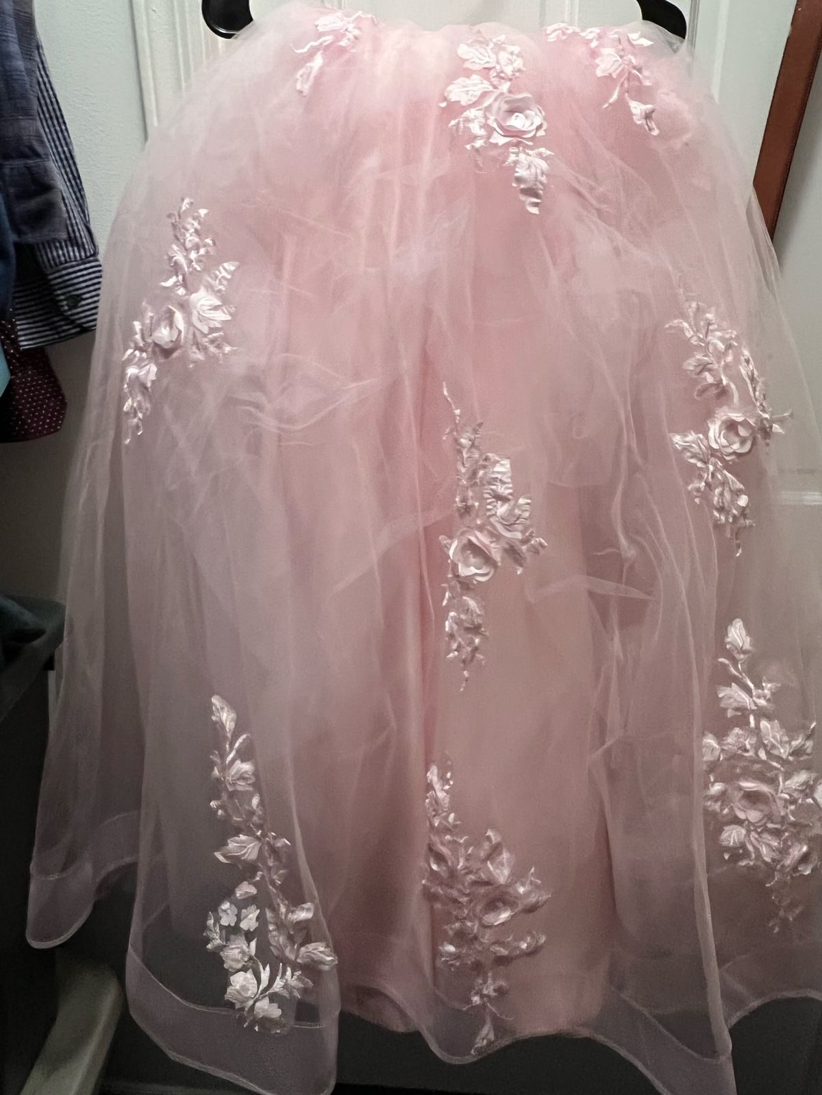 Size 0 Prom Lace Light Pink Ball Gown on Queenly