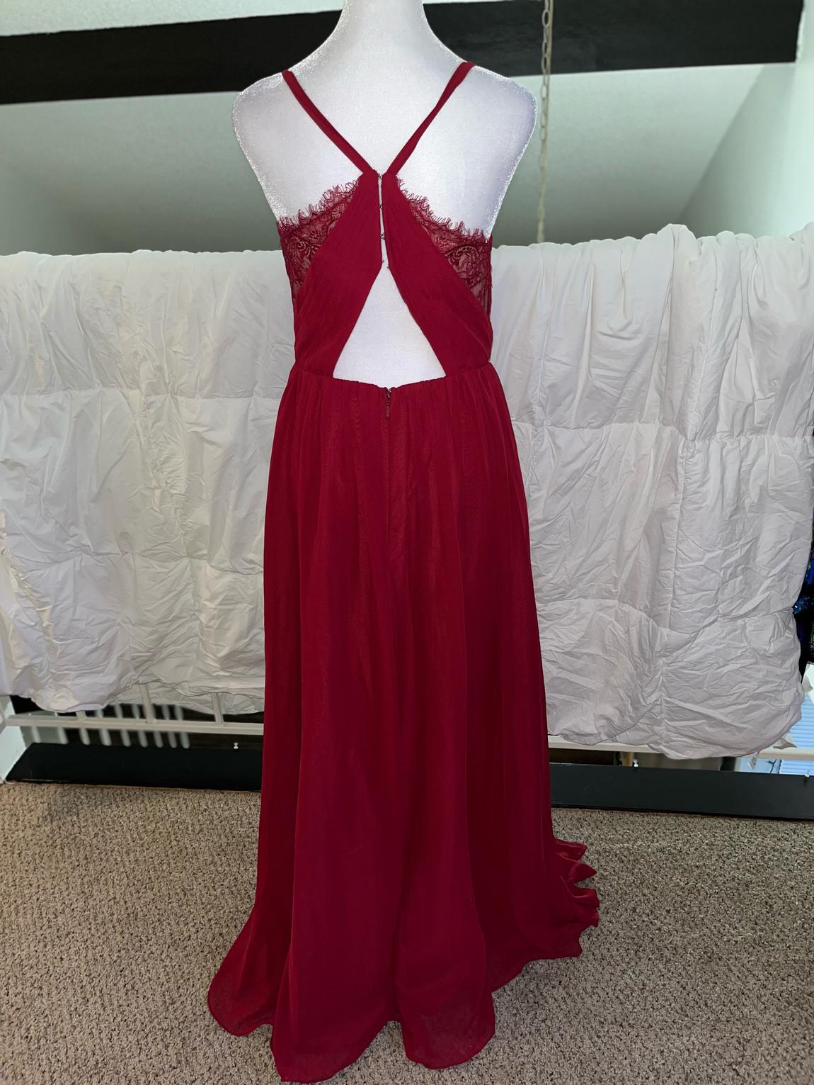 Azazie Size 4 Lace Burgundy Red A-line Dress on Queenly