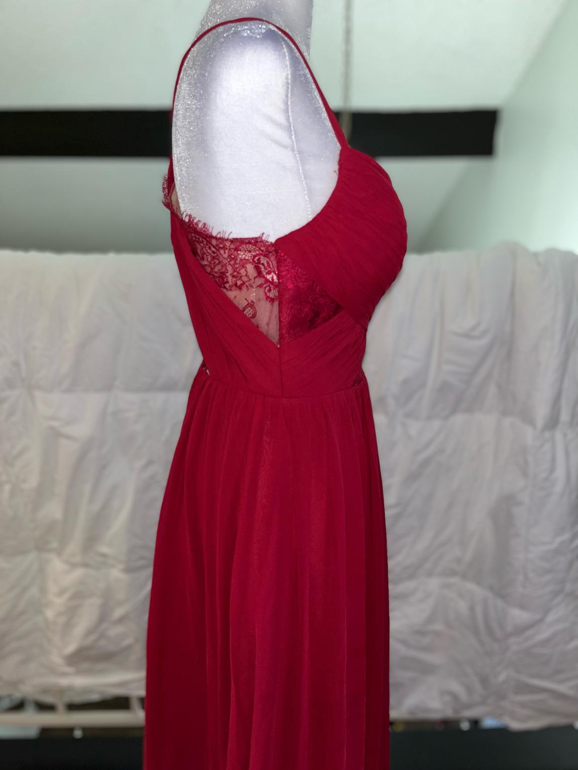 Azazie Size 4 Lace Burgundy Red A-line Dress on Queenly