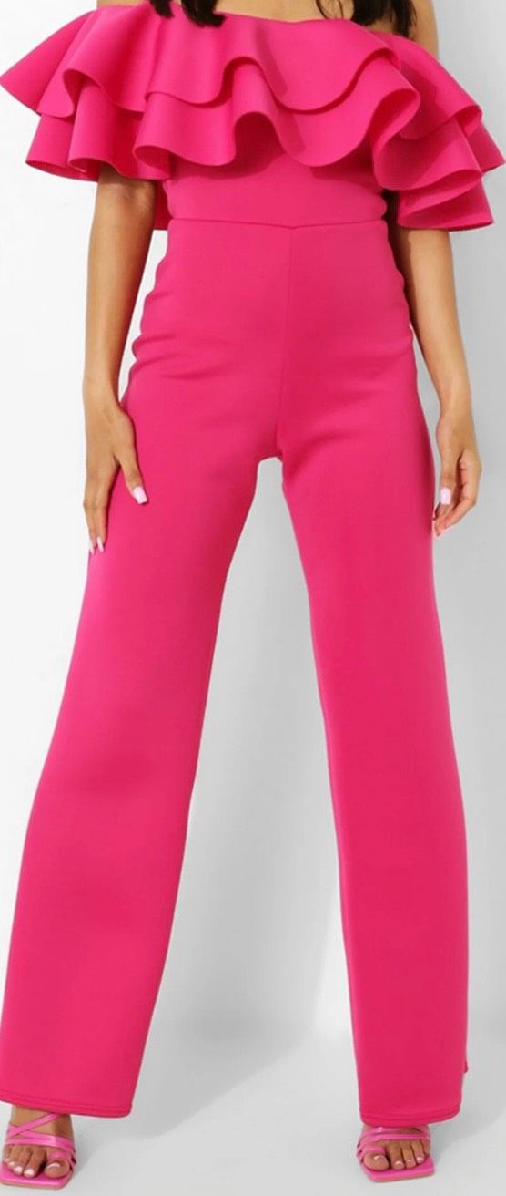 Size 6 Off The Shoulder Pink Formal Jumpsuit on Queenly