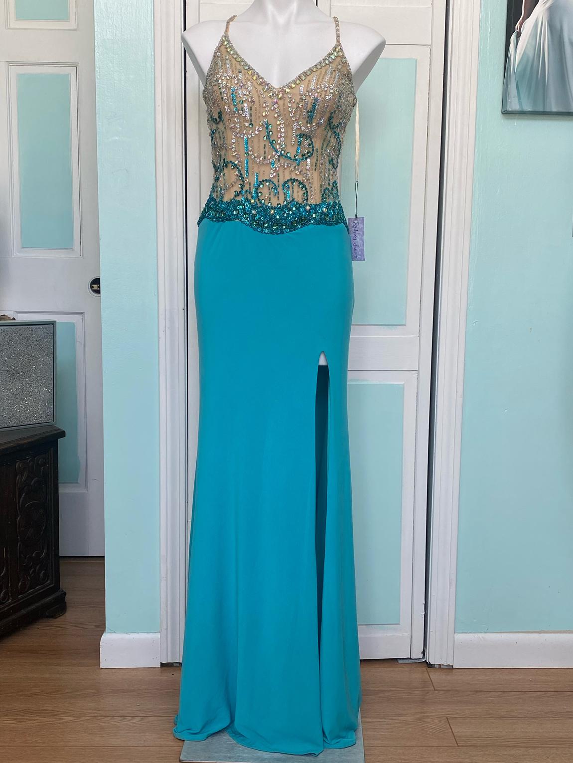 Size 12 Turquoise Blue Floor Length Maxi on Queenly