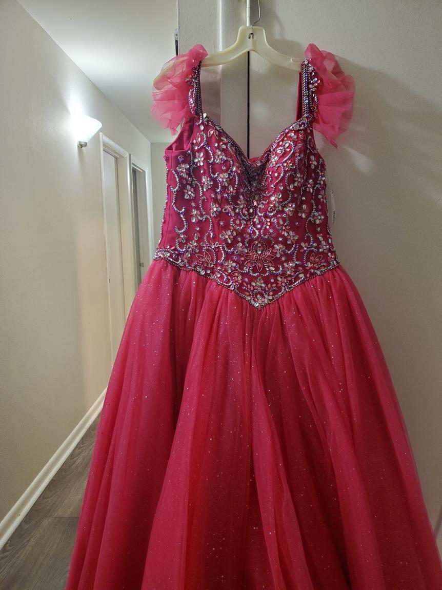 Style MQ117 Mary's  Size 10 Prom Lace Hot Pink Ball Gown on Queenly