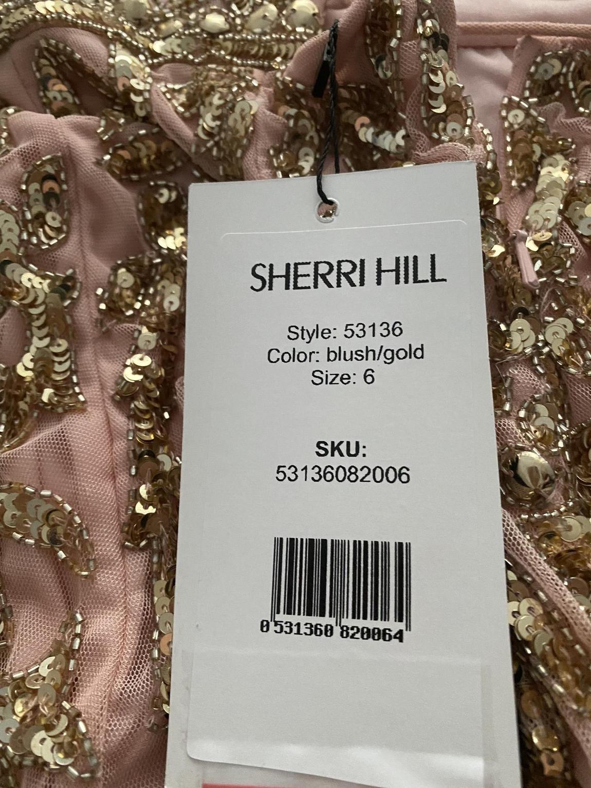 Sherri Hill Size 6 Prom Plunge Sequined Rose Gold Floor Length Maxi on Queenly